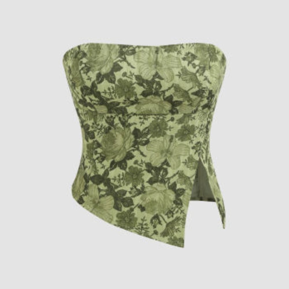 NWT Jacquard Floral Split Tube Top Sz S